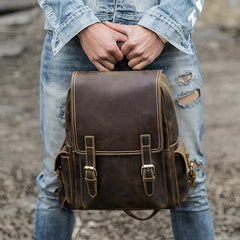 Dark Brown Cool Mens 15 inches Leather Computer Backpacks Travel Backpacks Laptop Backpack for men - imessengerbags
