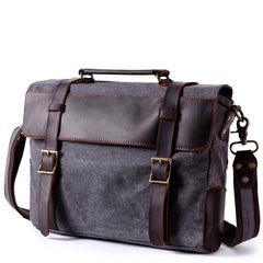 Washed Canvas Leather Mens Side Bag 14‘’ Messenger Bag Computer Bag For Men - imessengerbags