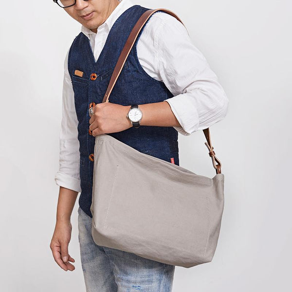 Cool Canvas Leather Mens Side Bag 14 inches Green Canvas Courier Bags Canvas Messenger Bag for Men - imessengerbags