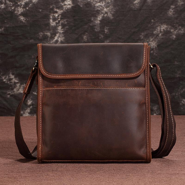 BADASS Brown Leather Mens Vertical Side Bag Messenger BAG SMall Courier Bag FOR MEN - imessengerbags
