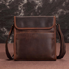 BADASS Brown Leather Mens Vertical Side Bag Messenger BAG SMall Courier Bag FOR MEN