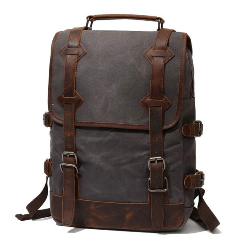 Waxed Canvas Leather Mens Backpack Canvas Travel Backpacks Canvas School Backpack for Men - imessengerbags