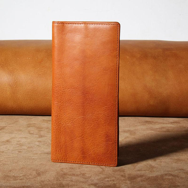 Genuine Leather Mens Cool Long Leather Wallet Slim Travel Passport Wallet for Men - imessengerbags
