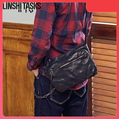 Fashionable Black Leather Mens Tan Side Bag Messenger Bags Casual Courier Bags for Men