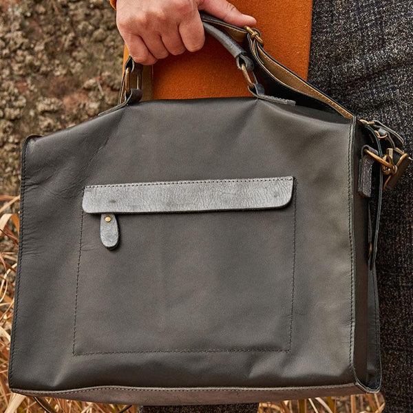 Mens Black Leather Large Briefcase Handbag Work Bag Business Bag for Men - imessengerbags