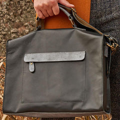 Mens Black Leather Large Briefcase Handbag Work Bag Business Bag for Men
