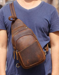 Cool Leather Chest Bag Sling Bag Sling Crossbody Bag Sling Travel Bag Sling Hiking Bags For Men - imessengerbags