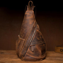 Leather Mens Cool 10 inches Sling Bag Crossbody Bag Chest Bag for men