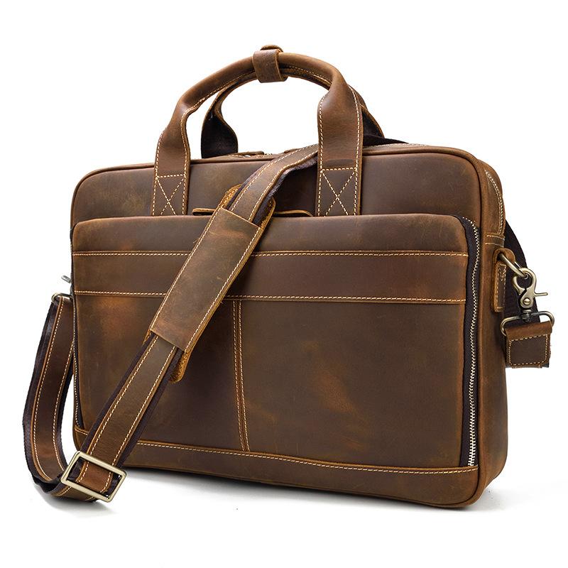 Vintage Brown Leather Men's 14‘’ Laptop Briefcase Professional Briefcase Computer Bag For Men - imessengerbags