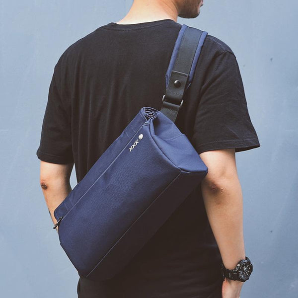 Fashion Oxford Cloth PVC Men's Black Sling Bag Chest Bag Blue One Shoulder Backpack For Men - imessengerbags