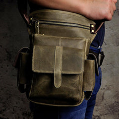 Biker Mens Leather Drop Leg Bag Waist Bag Side Bag Belt Pouch Pack for Men - imessengerbags