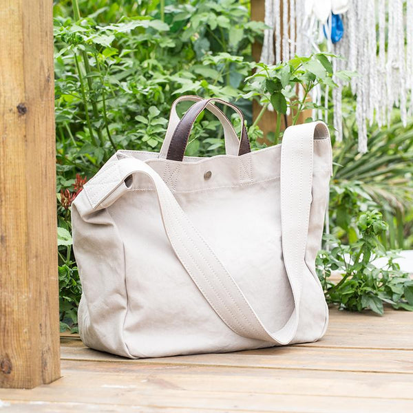 Canvas Leather Mens Womens Handbag Tote Bag White Shoulder Bag Tote Purse For Men - imessengerbags