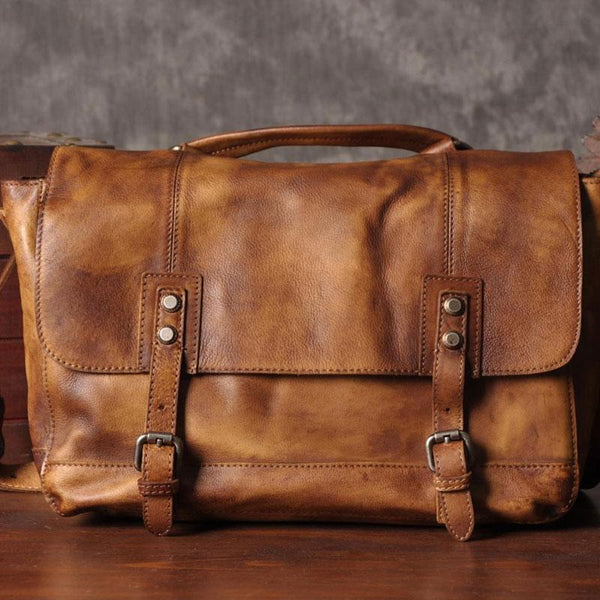 Handmade Leather Mens Cool Messenger Bag Briefcase Work Bag Business Bag for men - imessengerbags