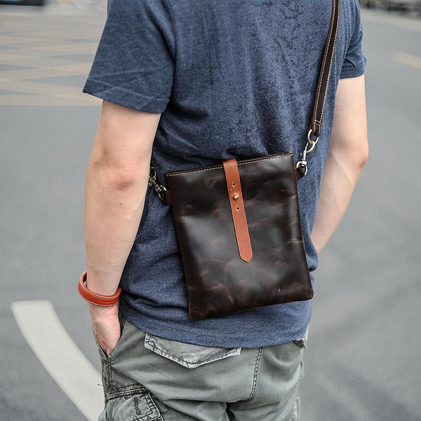 Dark Coffee Leather Mens Small Vertical Courier Bag Messenger Bags Black Small Postman Bag For Men - imessengerbags