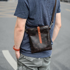 Dark Coffee Leather Mens Small Vertical Courier Bag Messenger Bags Black Small Postman Bag For Men - imessengerbags