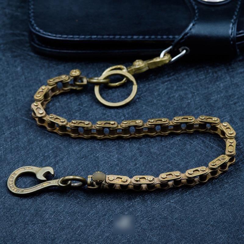 Cool Men's Gold Brass Long Bike Chain Pants Chains Biker Wallet Chain For Men - imessengerbags
