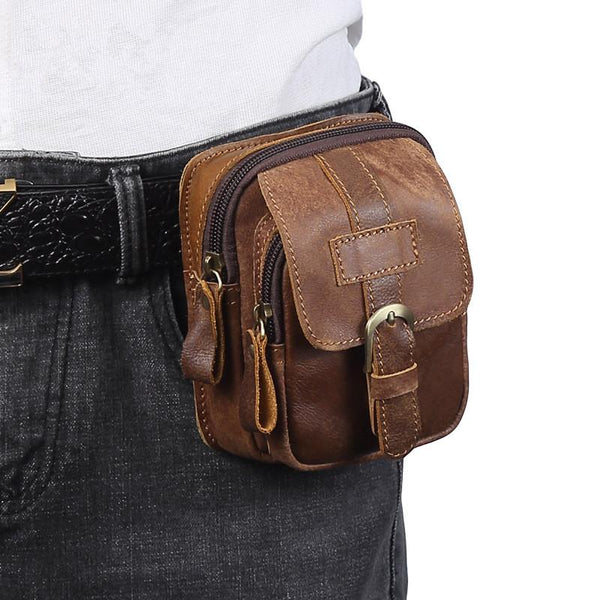 Vintage Brown Leather Men's Cell Phone Holster Belt Pouch Belt Bag For Men - imessengerbags