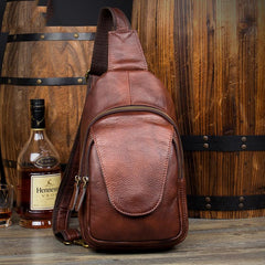 Casual Leather Brown Mens Sling Pack Sling Bags Chest Bag One Shoulder Backpack for Men - imessengerbags