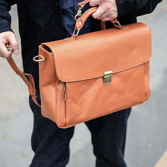Vintage Light Brown Mens Leather Briefcase Work Handbags Brown 14'' Computer Briefcase For Men - imessengerbags