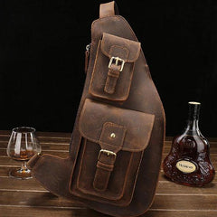 Leather Mens Sling Bag Chest Bag Cool Sling Shoulder Bag Sling Backpack for men - imessengerbags