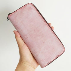 Cool Handmade Mens Blue Long Wallet Red Bifold Card Wallet Zipper Clutch Wallet For Men - imessengerbags