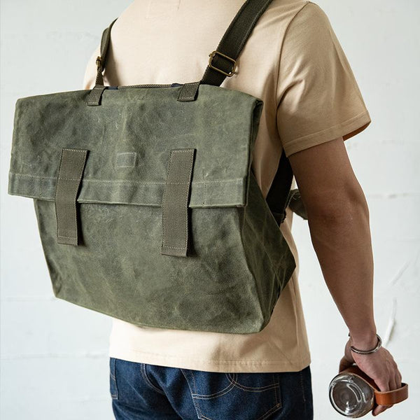 Cool Waxed Canvas Mens Green Military Courier Bag Postman Bag Backpack Large Side Bag For Men - imessengerbags
