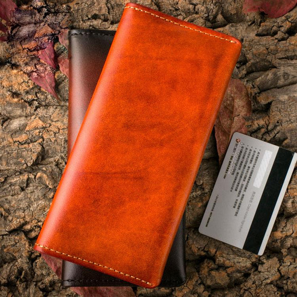 Handmade Leather Mens Clutch Wallet Cool Leather Wallet Long Phone Wallets for Men - imessengerbags