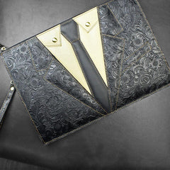 Handmade Leather Floral Tooled Mens Clutch Cool Slim Wallet Zipper Clutch Wristlet Wallet for Men - imessengerbags