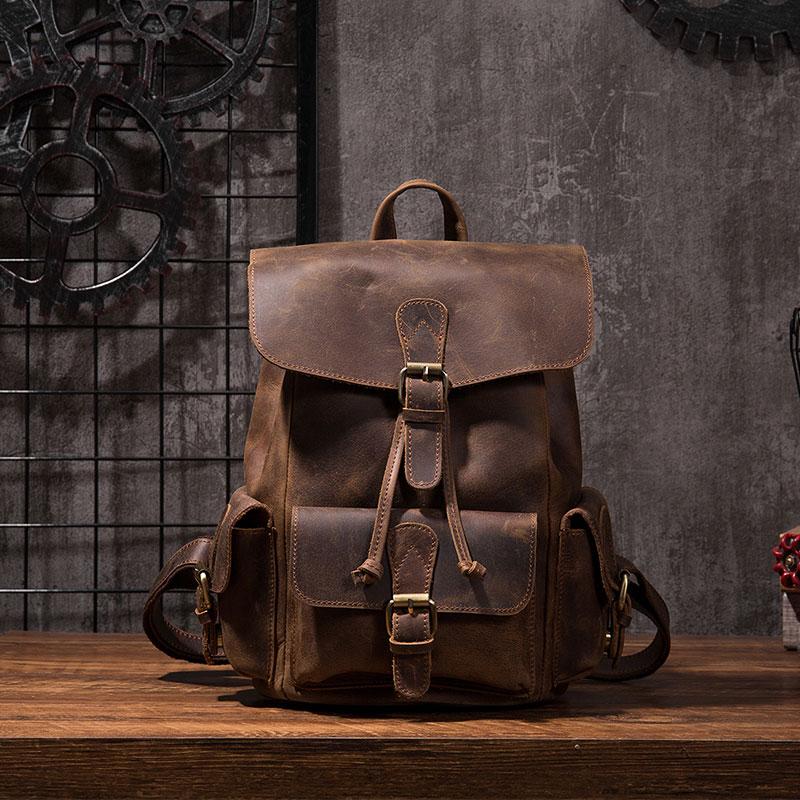Vintage Leather Backpacks for Men Best College Backpack Men's Leather Backpack