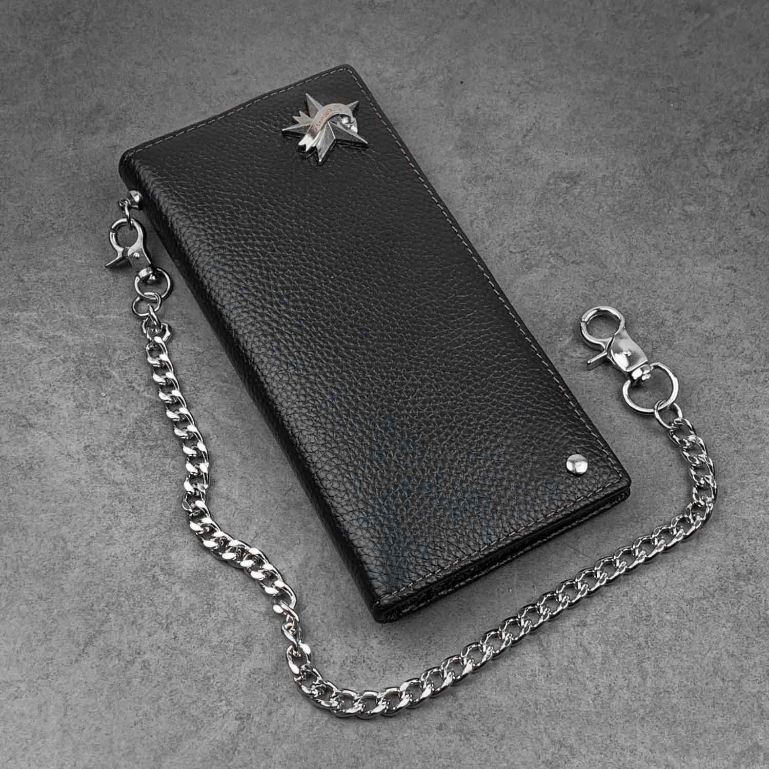 Black Casual Leather Mens Long Wallet Bifold Biker CHain Wallet Biker Wallet Chain Wallet For Men - imessengerbags