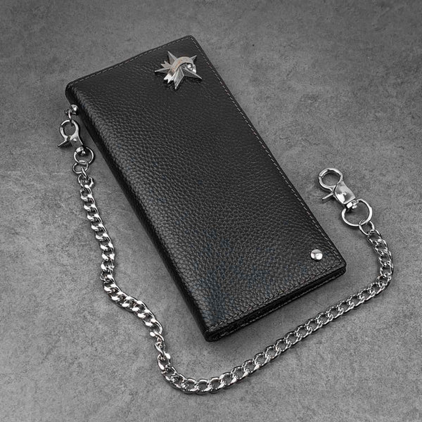 Black Casual Leather Mens Long Wallet Bifold Biker CHain Wallet Biker Wallet Chain Wallet For Men - imessengerbags