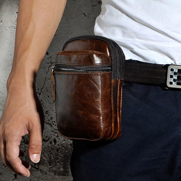Mens Small Leather Belt Pouch Holster Belt Case Cell Phone Waist Pouch for Men - imessengerbags