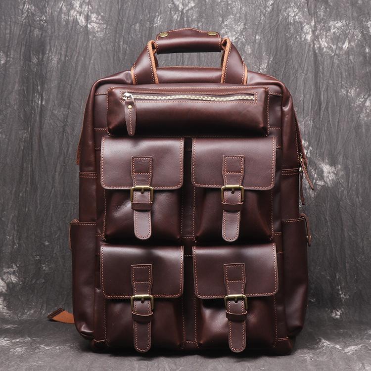 Vintage Cool Leather Men's 15inch Laptop Backpack Travel Backpack School Backpack For Men - imessengerbags