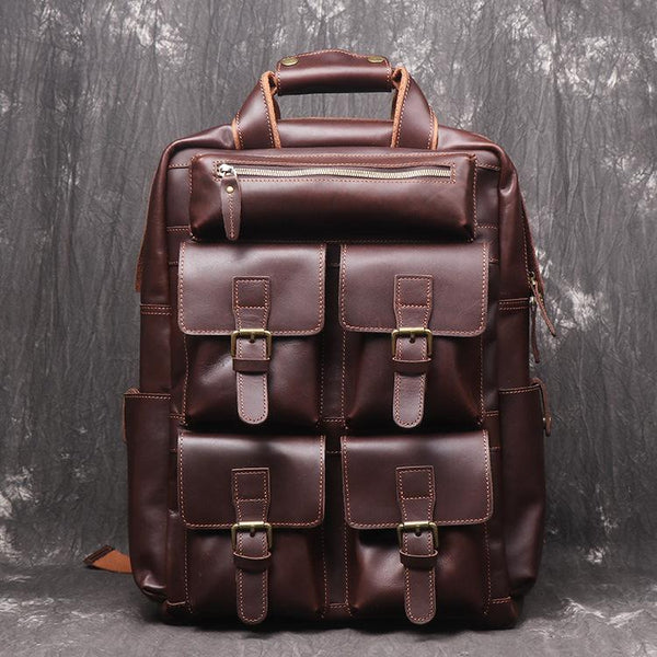 Vintage Cool Leather Men's 15inch Laptop Backpack Travel Backpack School Backpack For Men - imessengerbags