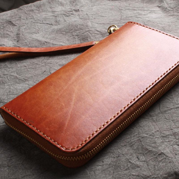 Handmade Leather Wristlet Wallet Mens Long Wallet Cool Long Clutch Wallet for Men - imessengerbags