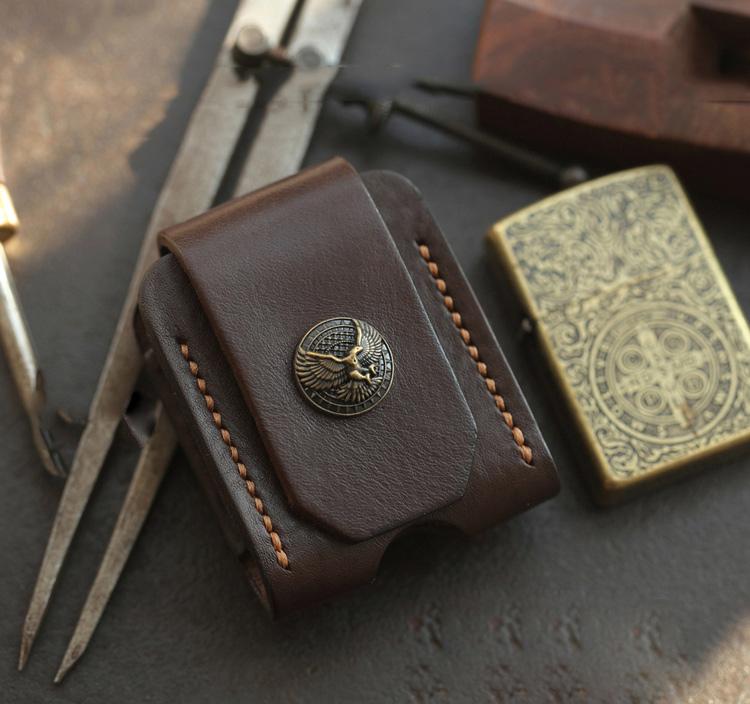 Handmade Leather Mens Standard Zippo Lighter Case With Belt Loop Zippo Cool Standard Lighter Holders For Men - imessengerbags