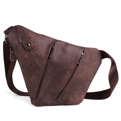 Cool Leather Brown Men's Sling Bag Chest Bag Black Crossbody Backpack For Men - imessengerbags