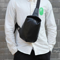 Cool OXFORD CLOTH PVC Black Men's One Shoulder Backpack Sling Bag For Men - imessengerbags