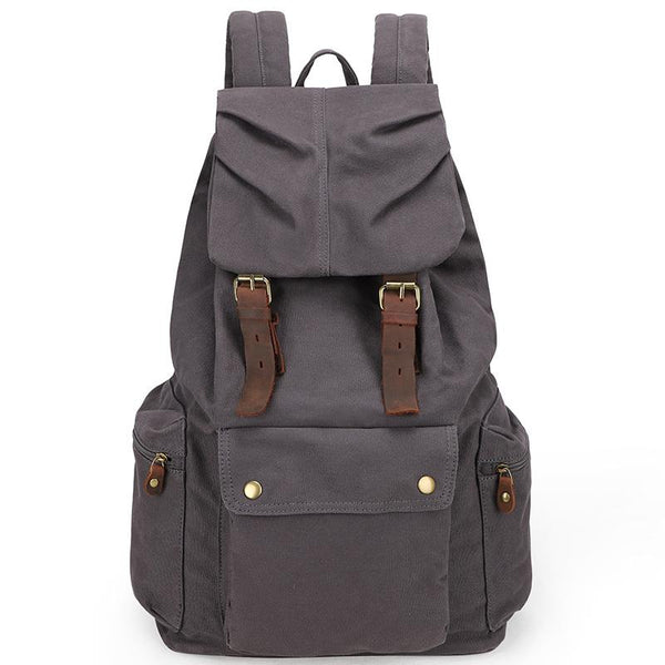 Canvas Leather Women Mens 14" Khaki Travel Backpack Green Computer Bag College Backpack for Men - imessengerbags