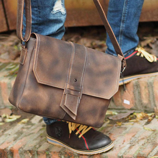 Cool Leather Mens Vintage Brown Messenger Bag Side Bag Small Shoulder Bag for Men - imessengerbags