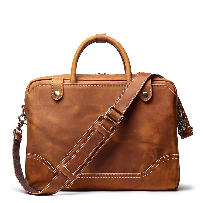 Vintage Brown Leather Men's Professional Briefcase 15‘’ Computer Briefcase Handbag For Men - imessengerbags