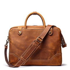 Vintage Brown Leather Men's Professional Briefcase 15‘’ Computer Briefcase Handbag For Men - imessengerbags