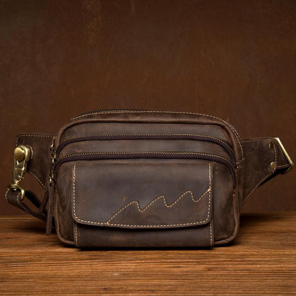 Dark Brown Leather Fanny Pack Mens Waist Bag Hip Pack Belt Bags Bumbags for Men - imessengerbags