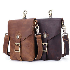 Vintage Brown Leather Men's Belt Pouch Cell Phone Holster Belt Bag Mini Side Bag For Men