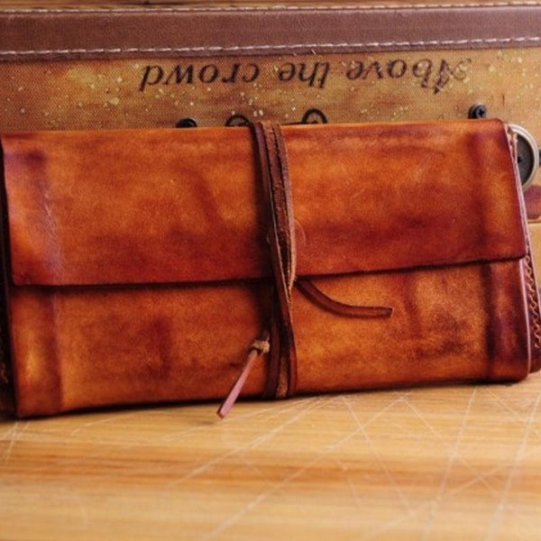 Handmade Leather Vintage Mens Long Wallet Cool Long Wallet for Men - imessengerbags