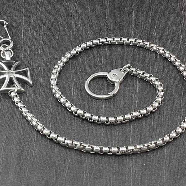 STAINLESS STEEL Long Silver Pants Chain Iron Cross Wallet Chain Biker Wallet CHain For Men - imessengerbags