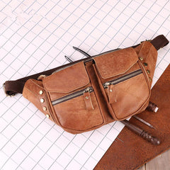 Cool Leather Fanny Pack Men's Brown Chest Bag Hip Bag Bum Bag Waist Bag For Men