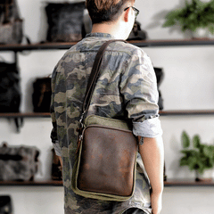 Cool Canvas Leather Mens Vertical Small Side Bag Gray Messenger Bag for Men - imessengerbags