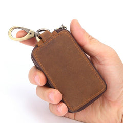 Cool Brown Mens Zipper Leather Car Key Wallet Key Holder Change Holder For Men - imessengerbags