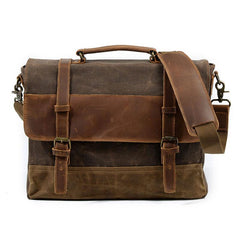 Mens Waxed Canvas Leather Side Bag Messenger Bag Canvas Courier Bag for Men